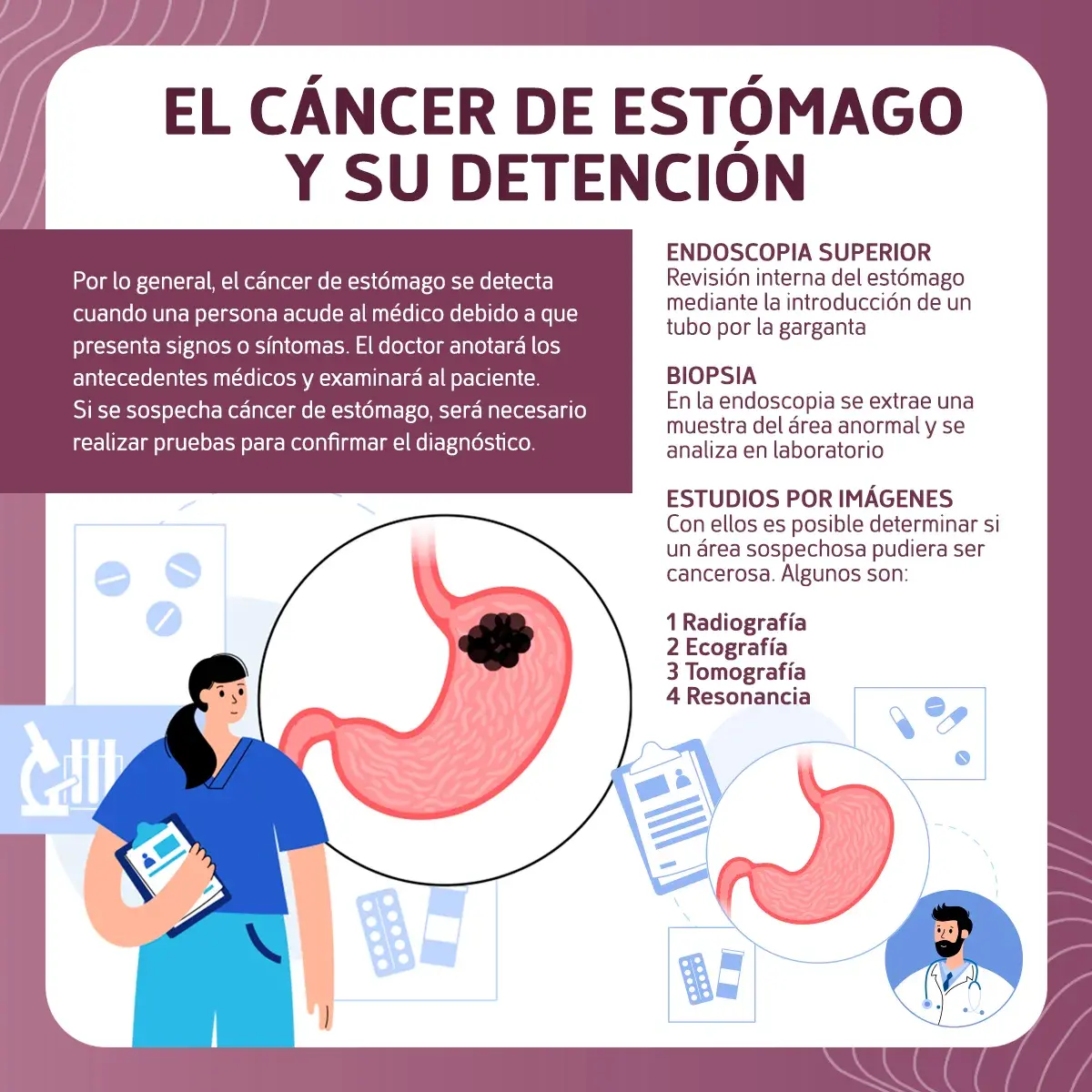 detección del cáncer de estómago Pruebas de detección del cáncer de estómago (radiografía, ecografía, tomografía, resonancia)
